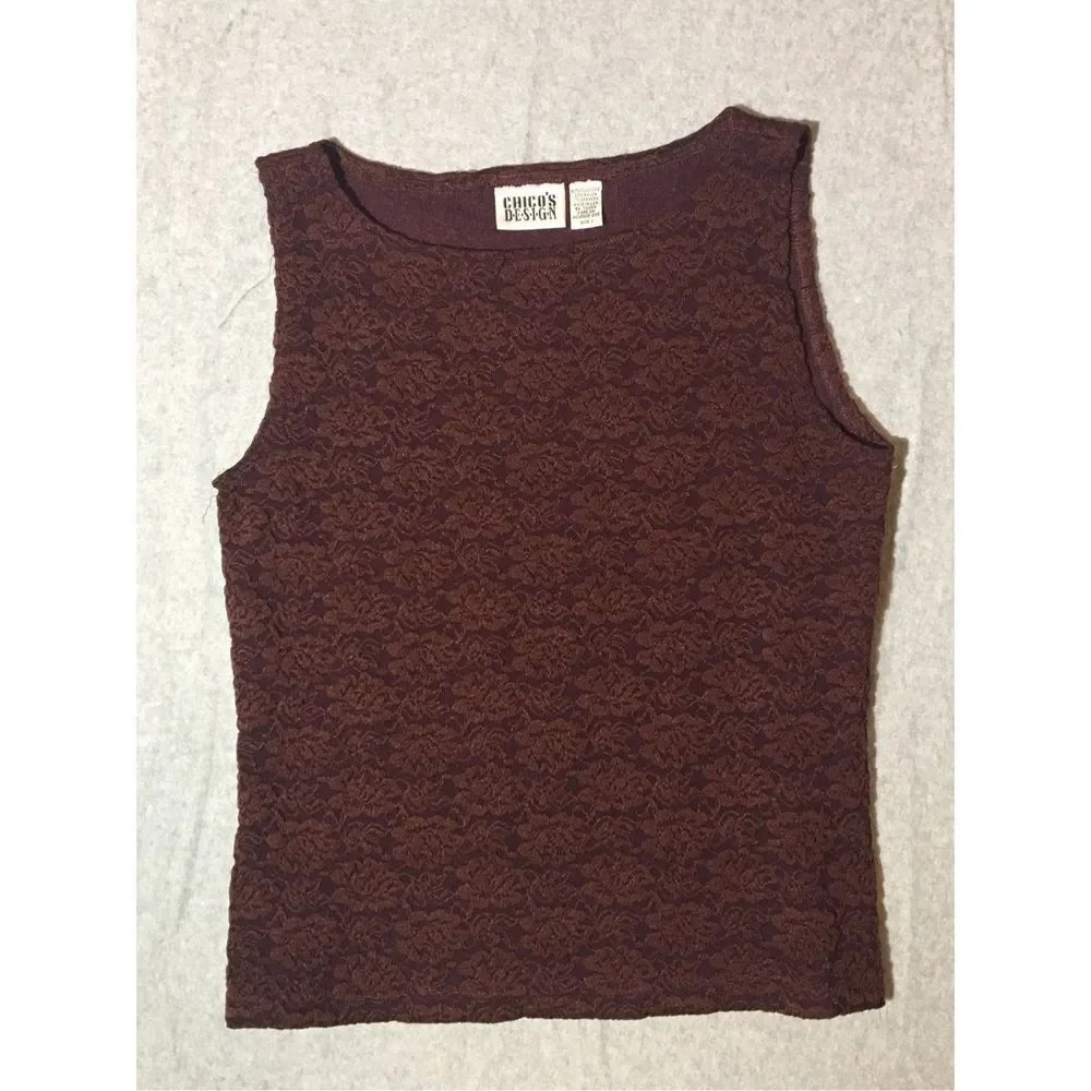 Womens Chico’s Top Size 1 Small Purple Lace Tank Top Vintage Casual Classic
